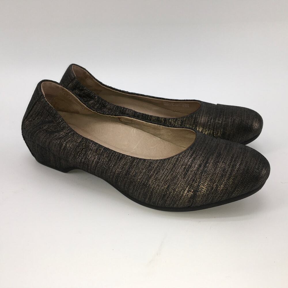 Dansko Lisanne Ballet Flat Pewter Leather Womens 38 7.5-8 Metallic Gold Black